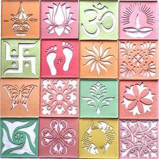 Upyukat Ready to Draw Rangoli Making Kit Rangoli Making Stencils Rangoli Stencils- 4X4 inches Square, Multicolour (Set of 16) Rangoli Stencil