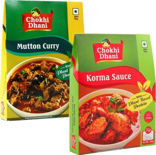 Chokhi Dhani by Chokhi Dhani Mutton Curry 300g, Korma Sauce 300g | Plant Based Protein | Combo Pack 600 g