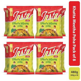 Insta Ahaar Khatta Meetha Poha - Pack of 8 (60g Each) | Ready-to-Eat | Instant Snack 60 g