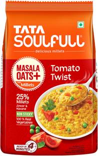 Tata Soulfull Masala Oats+, Tomato Twist, 25% Millets, Real Veggies, Non Sticky, Healthy Snack Pouch