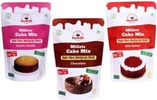 foodfrillz Millet Cake Mix-Classic Vanilla+Chocolate+Red Velvet Combo, No Maida, Eggless 900 g
