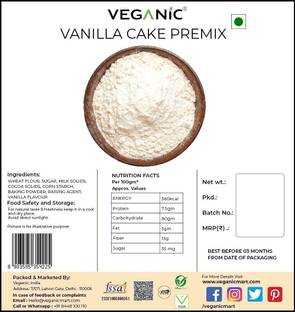 Veganic Vanilla Cake Mix - Eggless Instant Cake Pre-Mix Powder 500 g