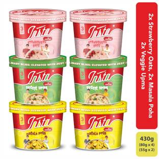Insta Ahaar Ready-to-Eat (2 Strawberry Oats, 2 Masala Poha, 2 Veggie Upma) 430 g