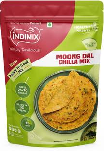 INDIMIX Instant Ready to Cook Moongdal Chilla Mix | Ready In 3 Steps | Healthy & Tasty 500 g