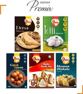 9am Instant Mix Combo Pack of 5 (Dosa,Idli,GulabJamun,DahiBhalla,Dhokla- Each 200gm) 200 g