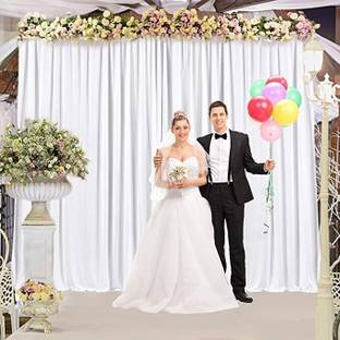 Windrop Solutions White Decoration Backdrop Curtain Background Wedding Parties 4x10Ft.| Set of 2 Reflector