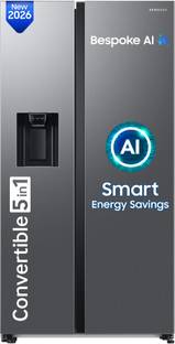 Samsung 633 L Frost Free Side by Side 3 Star Refrigerator with AI and WiFi, Convertible 5-in-1, Water...