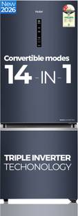 Haier 355 L Frost Free Double Door 2 Star Convertible Refrigerator with Freezer at Bottom, Triple Inv...