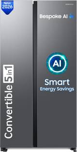 Samsung 653 L Frost Free Side by Side 3 Star Refrigerator with AI and WiFi, Convertible 5-in-1, Digit...