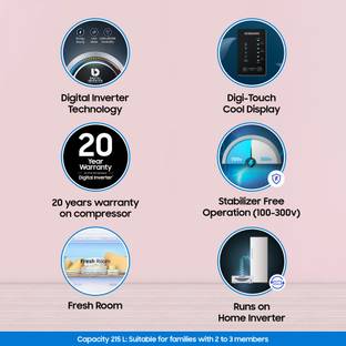 Samsung 215 L Direct Cool Single Door 4 Star Refrigerator  with Digi-Touch Cool Digital Inverter with Display
