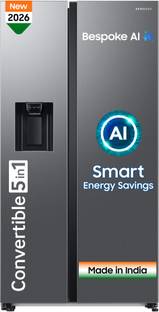 Samsung 633 L Frost Free Side by Side 3 Star Refrigerator with AI and WiFi, Convertible 5-in-1, Water...