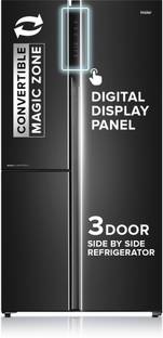 Haier 598 L Frost Free Side by Side Convertible Refrigerator  with 83% Convertible Fridge SpaceDigital Control Panel360 Degree CoolingMagic Convertible ZoneExpert Inverter 3-Door (Graphite Black, HRT-683GK)