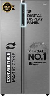 Haier 596 L Frost Free Side by Side Convertible Refrigerator with Inverter, Digital Display Panel, Tw...