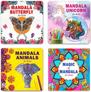 Mandala Butterfly Art + Unicorn Designs + Animals Designs + Magic Mandala Art Designs Colouring Books | Mandala Shapes | Fun Doodles | Kids Drawing | Floral Patterns | Unicorn Dreams | Fruits Delight | Ocean Animals | Wild Creatures (Set Of 4 Books)