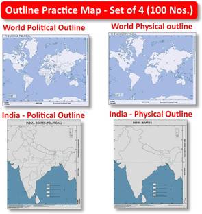 इंडिया एंड वर्ल्डस आउटलाइन मैप (100 Nos) : सेट ऑफ 4 (25 ईच टाइप Nos)