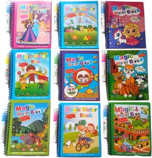 GSM MART Kid's Magic Water Colouring Books Unlimited Fun With Drawing Reusable Water Reveal Activity Pad And Chunky Size Water Pen Ideal For Hours Of Creative Play, Pack Of 6 Magic Books