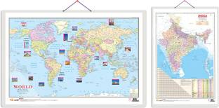 Set of 2 Indian Road Guide & Political and World Political Map Educational Charts | 20"X30" inch |Non-Tearable and Waterproof | Double Sided Laminated |Useful For Preparation Of SSC, UPSC, RRB, IES, and other exams Paper Print