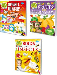 कलर बुक फॉर नर्सरी सेट ऑफ 3 बुक्स | फ्रूट्स एंड वेजिटेबल्स, बर्ड्स एंड इंसेक्ट्स, अल्फाबेट एंड नंबर्स