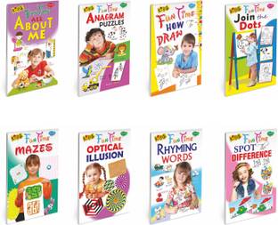Kids Fun Time : All About Me, Anagram Puzzles, How to draw, Join the Dots, Rhyming Words, Mazes, Optical Illusion and Spot the Difference book for kids : Activity book for kids, Puzzles book for kids, Fun activity books for kids | Pack of 8 Activity books for kids.