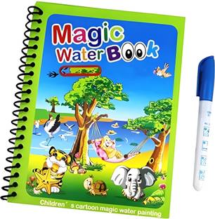 LOTUSLANE Magic Water Book For Kids With Magical Water Doodle Pen, Reusable Self-Drying Water Painting Books, Best Montessori Toy Gift, Age 3+ Years, Pack Of 2, Multicolours