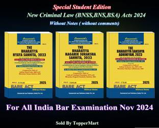 Combo Set Of 3 Books Bnss, Bns, Bsa Without Notes & Without Comments For All India Bar Examination