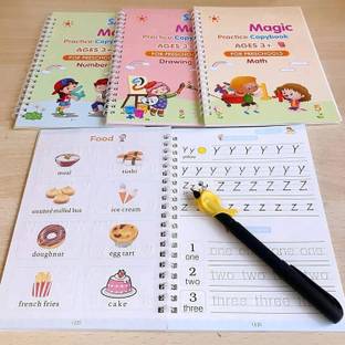 Magic Practice Copybook Number Tracing Book For Preschoolers With Pen, Magic Calligraphy Copybook Set Practical Reusable Writing Tool Simple Hand Lettering (4 Books + 10 Refill)