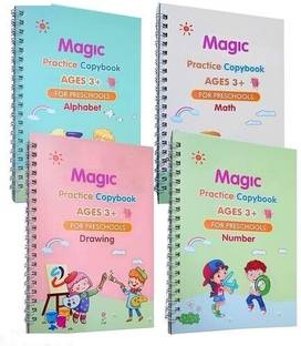 4 PCS Magic Practice Copybook For Kids, English Reusable Magical Copybook Kids, Tracing Book, Magic Calligraphy Copybook Set Practical Reusable Writing Tool Simple Hand Lettering