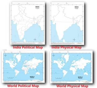 Outline Practice Map Of India And World (Both Political And Physical Map) | A-4 BIG SIZE | Set Of 100 Maps | Printed On High Quality Paper