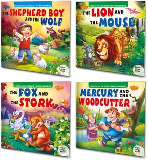 The Shepherd Boy And The Wolf, The Lion And The Mouse, The Fox And The Stork And Mercury And The Woodcutter Book For Kids : Early Learning Books, Animal Story Books, Storytelling Books, Stories For Children | Pack Of 4 Early Readers For Beginners Book