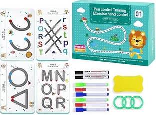 64-Pages Magic Practice Reusable Tracing Workbook Set, Handwriting & Pen Control For Kids