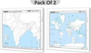 SMALL - 100 INDIA POLITICAL OUTLINE MAP FOR SCHOOL And SMALL - 100 WORLD POLITICAL OUTLINE MAP FOR SCHOOL I Combo Of 2 Maps I Best For School Students I Set Of 2 Maps I Kids Geography Help Pack