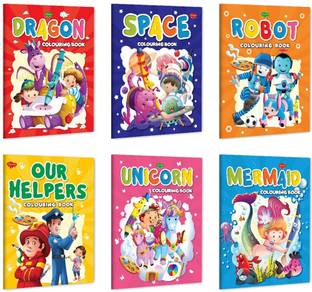 My First Dragon, Space, Robot, Our Helpers, Unicorn And Mermaid Colouring Book For Kids