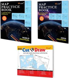 INDIA POLITICAL - MAP PRACTICE BOOK, WORLD POLITICAL - MAP PRACTICE BOOK And BIG CUT & DRAW OUTLINE MAPS POLITICAL & PHYSICAL | Combo Of 3 Maps Books