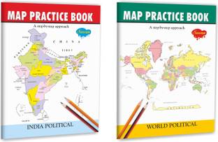 Set Of 2 Map Books, Map Practice Books India Political And World Political (With Tracing Sheet)
