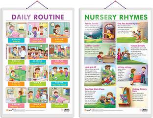 Set of 2 DAILY ROUTINE and NURSERY RHYMES Early Learning Educational Charts for Kids | 20"X30" inch |Non-Tearable and Waterproof | Double Sided Laminated | Perfect for Homeschooling, Kindergarten and Nursery Students Paper Print