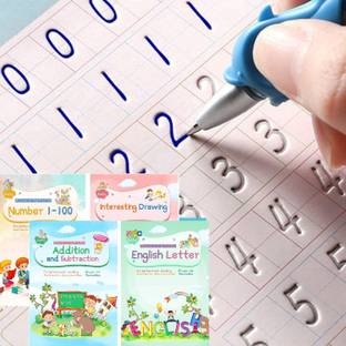 Magic Ink Copybooks For Kids Reusable Handwriting Workbooks For Preschools Grooves Template Design And Handwriting Aid Magic Practice Copybook For Kids The Print Writing (4 Books With Pens)