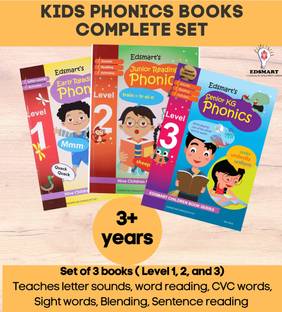 3 English Phonics Books For 3 + Years | 3 Level Program Starting From Letter Sounds To Sentence Reading |Teaches 42 Letter Sounds , Small Words Reading Using Phonics, Sentence Reading