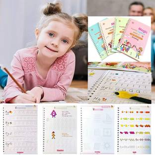 Writing Book For Kids Large Sank Magic Practice Copybook, Number Tracing Book For Preschoolers With Pen, Magic Calligraphy Copybook Set Practical Reusable Writing Tool (4 BOOK + 1 PEN + 10 REFILLS)