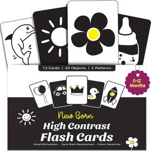 New Born High Contrast Flash Card | Includes 12 Cards With 20 Objects And 4 Pattern