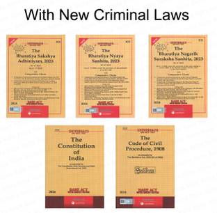Combo Sale Of 5 Bare Acts For Law Students/Judiciary Aspirants With NEW CRIMINAL Laws BNS, BNSS, BSA, Constitution Of India & Code Of Civil Procedure, 1908 Act With Short Notes