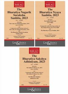 Law & Justice's - NEW – IPC / CRPC / Evidence – Sakshya Bill, 2023 + Nagrik Suraksha Sanhita, 2023 + Nyaya Sanhita, 2023 – BARE ACT – Latest 2024 Edition (3 Book Combo)