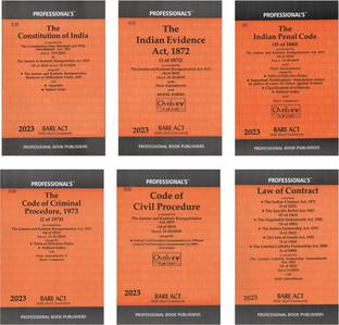 Combo Of 6 Books Bare Act C.P.C, Constitution Of India , Indian Evidence,C.r.P.C, Indian Penal Code. Law Of Contract Bare Act With Short Comments And Rules (Paperback In English By Professional's)
