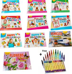 VISHAL TREND Combo of 10 books "Colouring Book" Set of 10 Coloring Book. "Free colur Box."