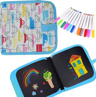 Manogyam Erasable Doodle Art Book For Kids, 14 Pages Erasable Drawing Pad With 12 Watercolor Pens & 2 Wipes, Reusable Art Book For Travelling, Home, Schools