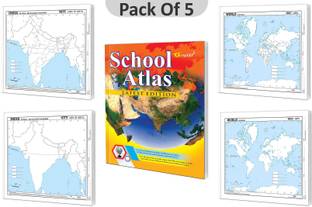 SCHOOL ATLAS LATEST EDITION (ENGLISH) - ART PAPER, SMALL - 100 INDIA POLITICAL OUTLINE MAP FOR SCHOOL, SMALL - 100 INDIA PHYSICAL OUTLINE MAP FOR SCHOOL, SMALL - 100 WORLD POLITICAL OUTLINE MAP FOR SCHOOL And SMALL - 100 WORLD PHYSICAL OUTLINE MAP FOR SCHOOLI Combo Of 5 Charts I Students Best Geography Companion
