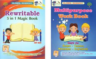 Multipurpose Work Book - Un-Ruled / Plain + 5 In 1 Magic Book - Ruled. Four Line. Double Line. Maths Practice. Five Line. |Re-Usable Wipe And Clean Book | For Students. Teachers. Homemaker. Professionals|Set Of 2 Books |