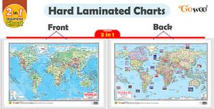2 IN 1 WORLD POLITICAL AND PHYSICAL MAP IN ENGLISH Charts | Wall Posters For Room Decor High Quality Paper Print With Hard Lamination (20 Inch X 30 Inch, Rolled)