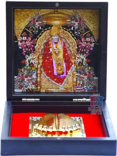 Saichha Gifts Shirdi Sai Baba Photo Frame with Charan Paduka, Sadguru Sai Wooden Momento Decorative Showpiece  -  12 cm