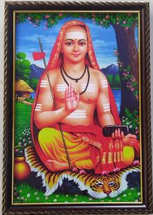 SujArta Adi Shankaracharya Photo, (Medium Size) 13 * 9 Inch, Vinyl Print, 6 mm Board Religious Frame