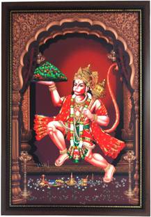 SujArta Hanuman Anjaneya Maruti Photo, Vinyl Print, Quality 20*14 Inch, 4 mm Board Religious Frame